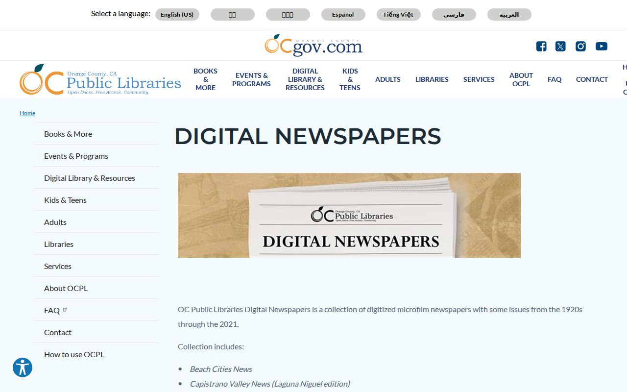 Orange County city directory OCPL historical newspapers