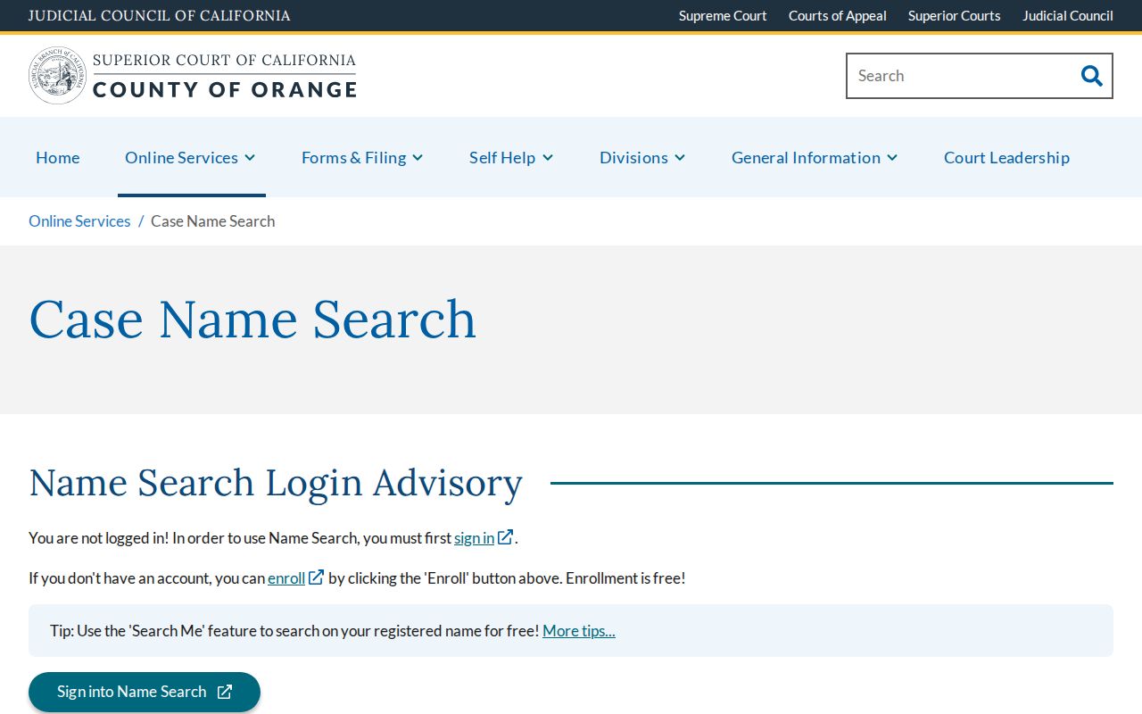 Orange County resident lookup Superior Court case name search
